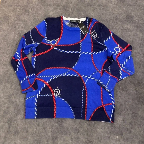 NWT Women Plus RALPH LAUREN Spring Beach Nautical Coastal Print light Sweater 2X - Picture 3 of 8